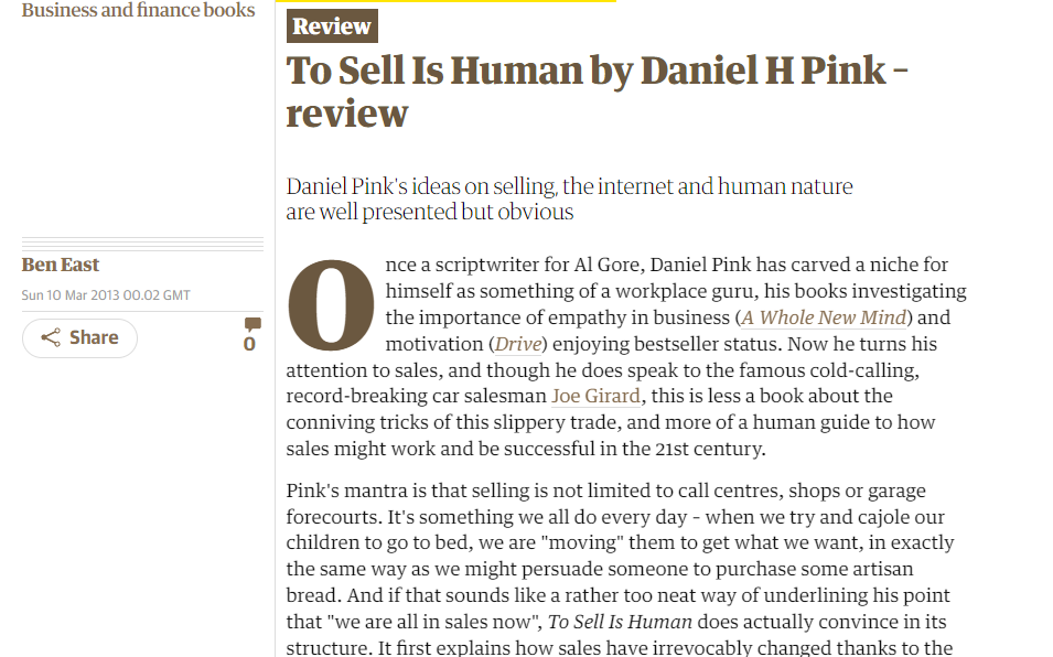 Guardian news - to sell is human
